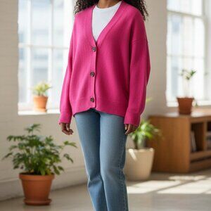 NWT Vero Moda Lea Pink Long Sleeve V-Neck Cuff Cardigan Sweater Sz M